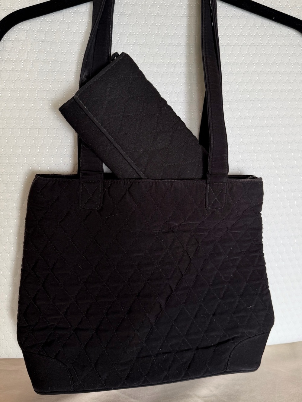 Vera Bradley Black Quilted Tote Bag WITH Matching Wallet